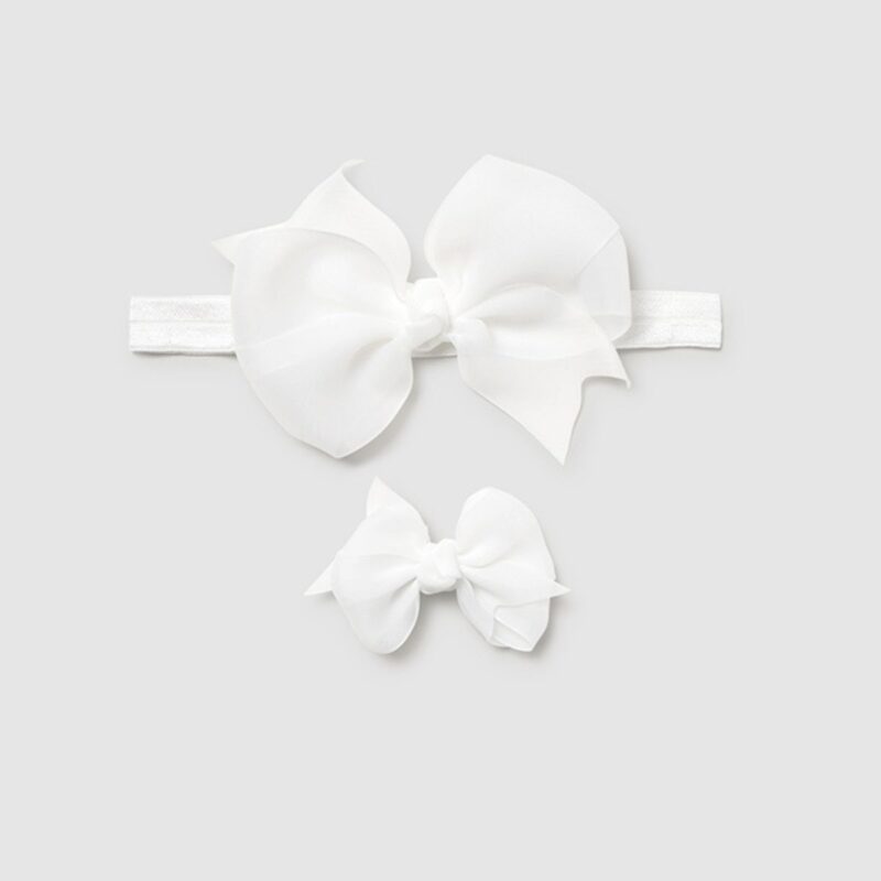 Newborn Girl Bow Clip And Headband White Set
