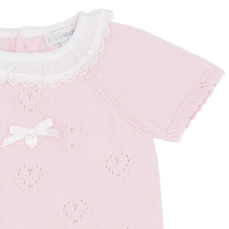 Blues Baby Pink Knitted two Piece Frilly Jam Pant Set - Image 2