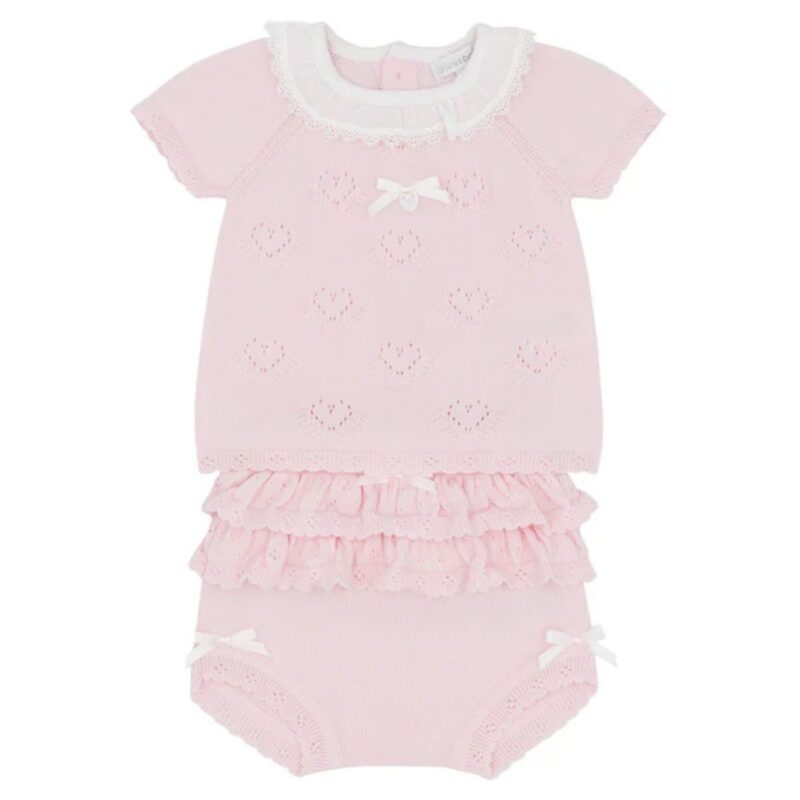 Blues Baby Pink Knitted two Piece Frilly Jam Pant Set