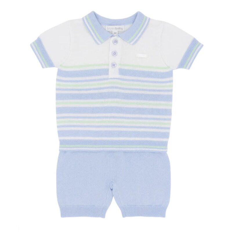 Blues Baby Boys Blue/Pistachio Knitted Short Set