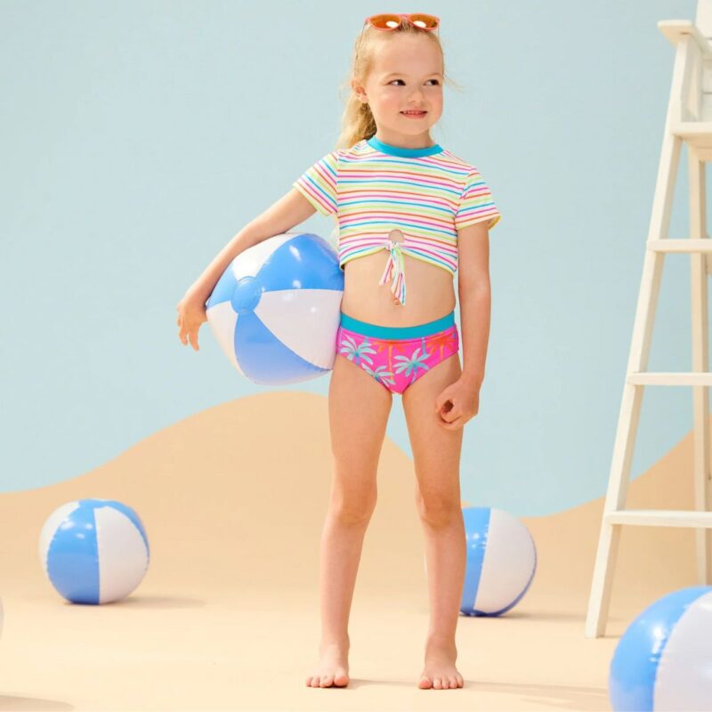 Girls Printed Palms Short Sleeve Tankini Set - Image 3
