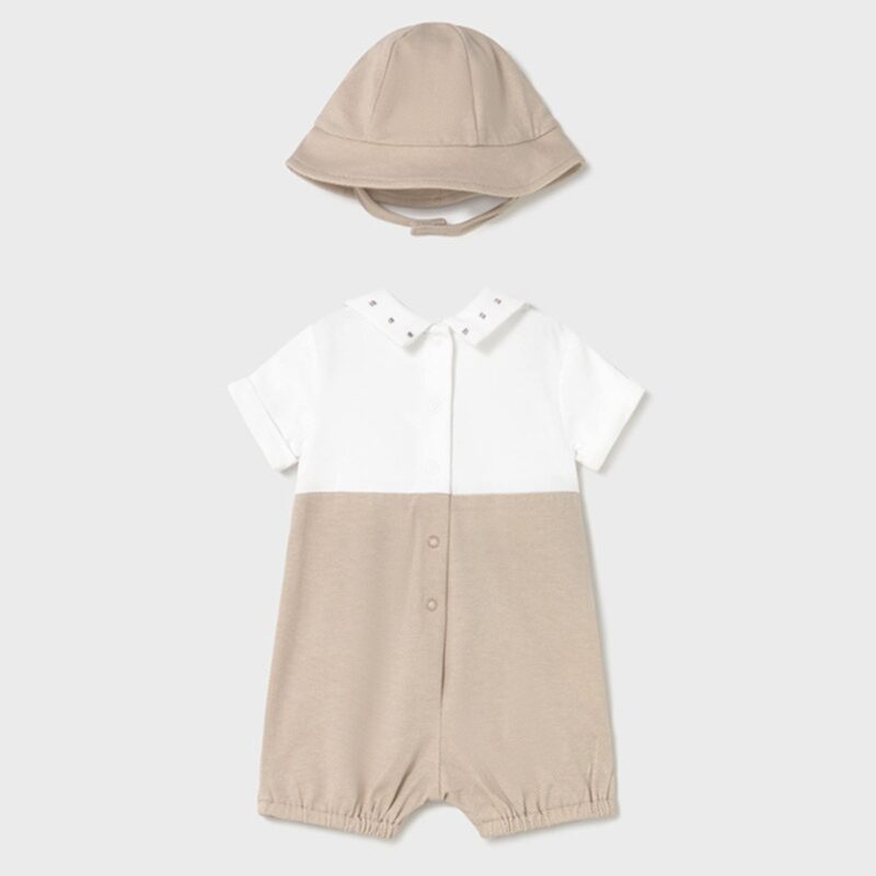 Newborn Boy Faux Nude Dungarees Romper With Bonnet - Image 3
