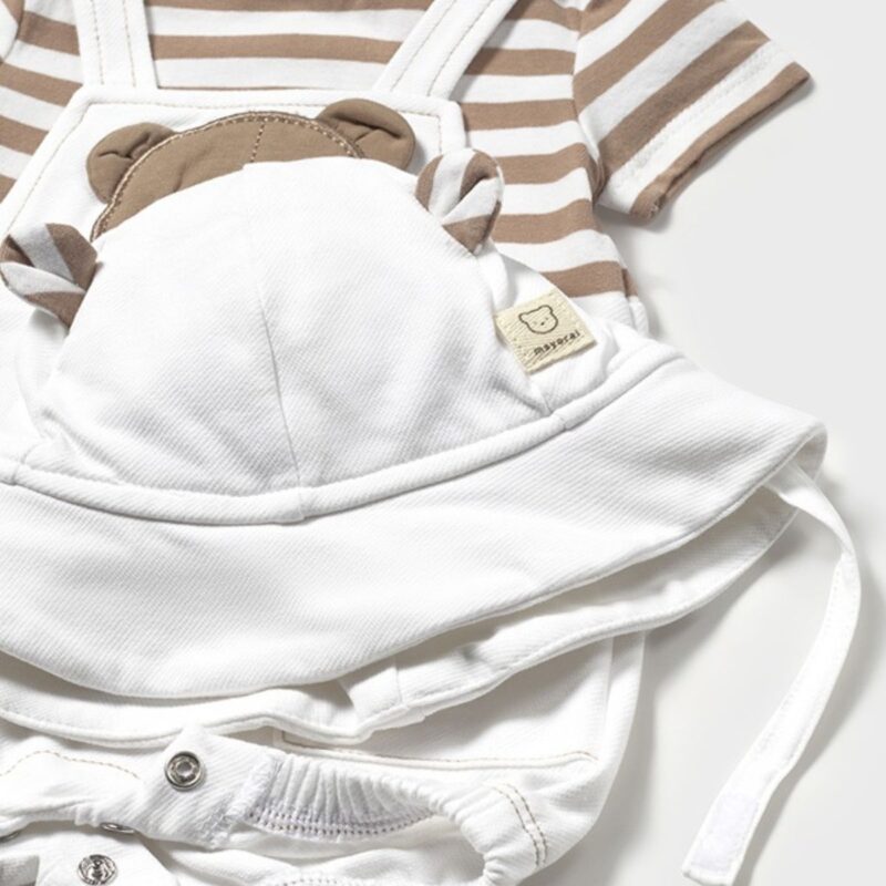 Newborn Boy Faux Teddy Dungarees Roper With Hat - Image 2