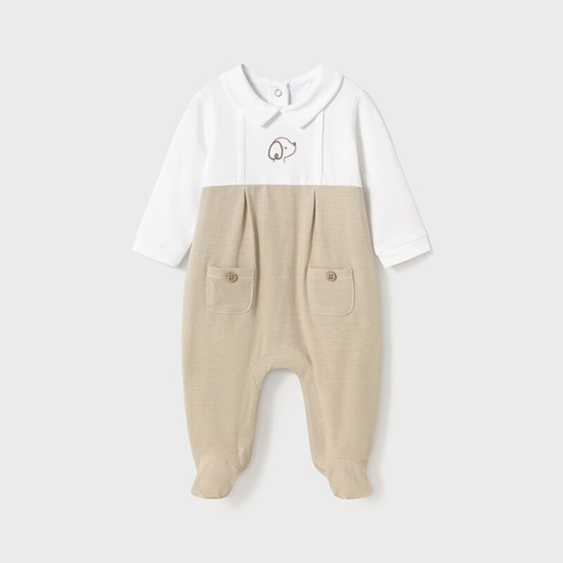Boys Ivory & Beige Cotton Babygrow