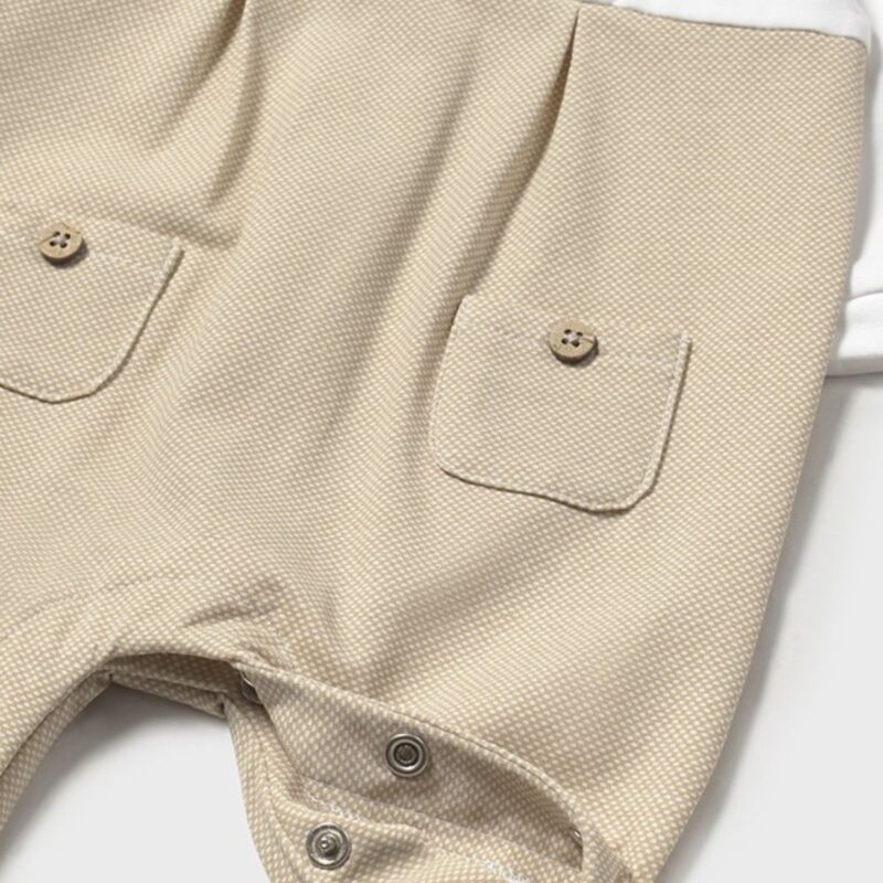 Boys Ivory & Beige Cotton Babygrow - Image 3