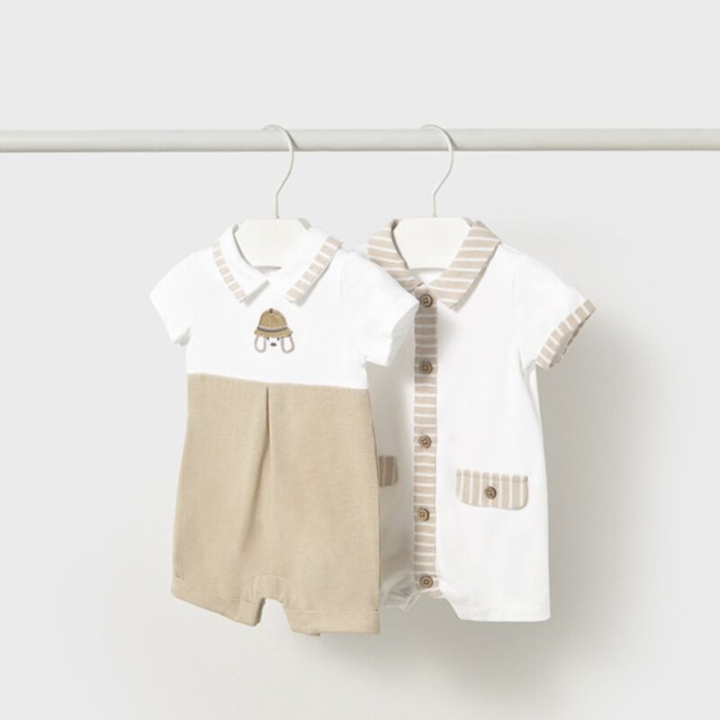 Baby Boys Ivory & Beige Cotton Shortie (2 Pack)