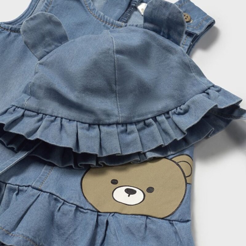 Newborn Girl Denim Dress With Bonnet - Image 2