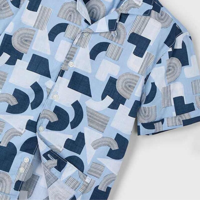 Boy Casual Blue Print Button Shirt - Image 3