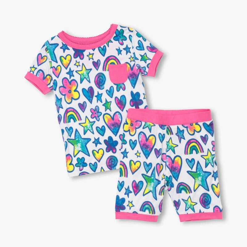 Girls Watercolour Doodles Bamboo Short Pyjama Set