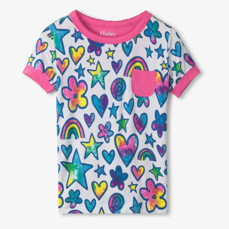Girls Watercolour Doodles Bamboo Short Pyjama Set - Image 3