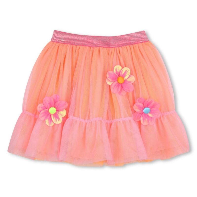 Flower-Appliqué Mesh Tutu Skirt