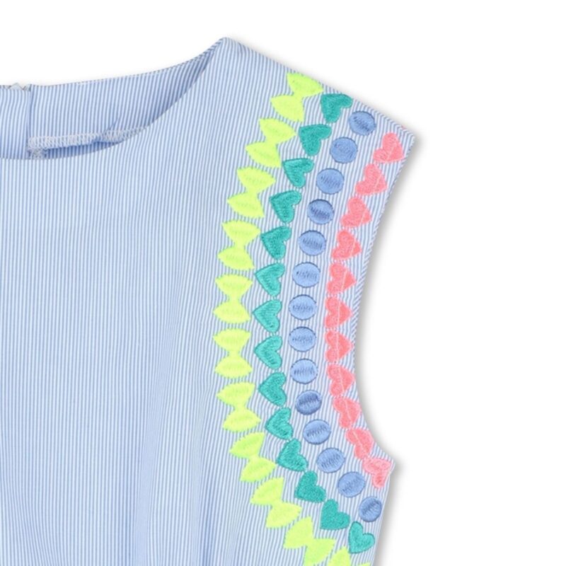 Blue  Dress With Multicolour Embroidery Detail - Image 3