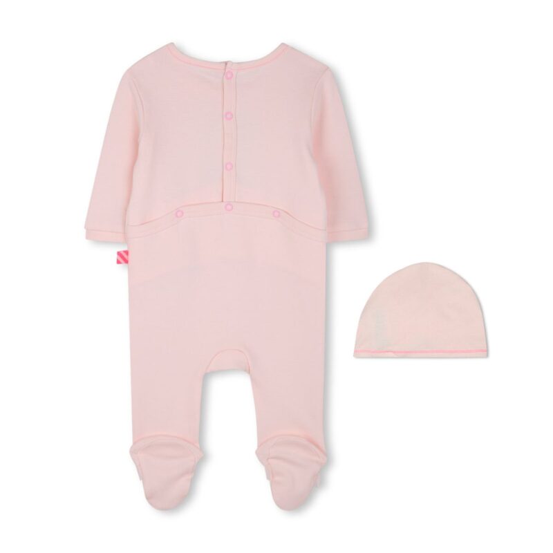 Girls Pink Cotton Babygrow & Hat Set - Image 2