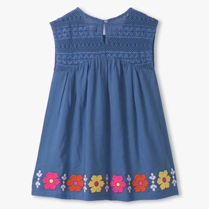 Girls Blue Embroidered Flower Dress - Image 2