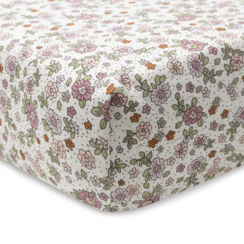 Fitted Sheet Jersey 60x120cm - Retro Flowers - Image 2