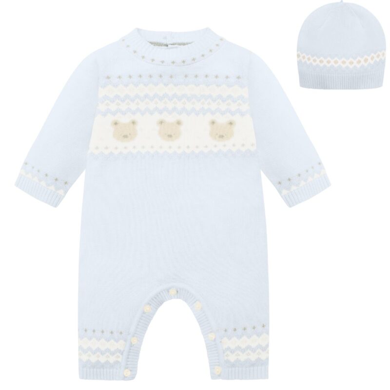Baby Boys Babygrow With Bear and Fairisle Design