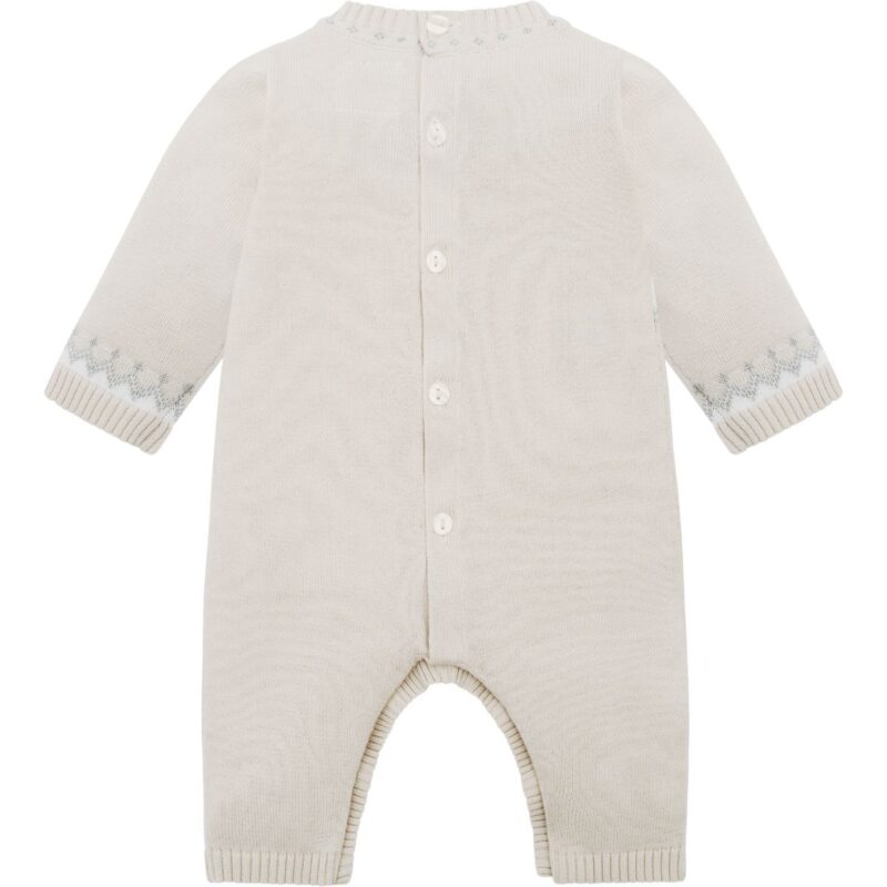 Baby Boys Stone Babygrow With Bear and Fairisle Design - Image 2