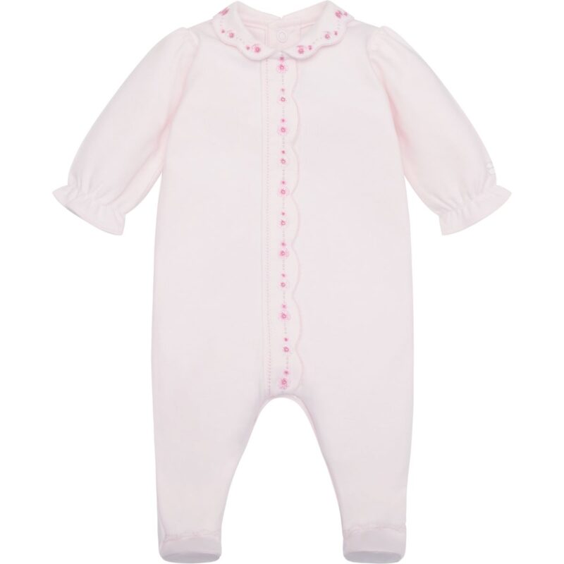 Girls Pale Pink Cotton Scalloped Babygrow