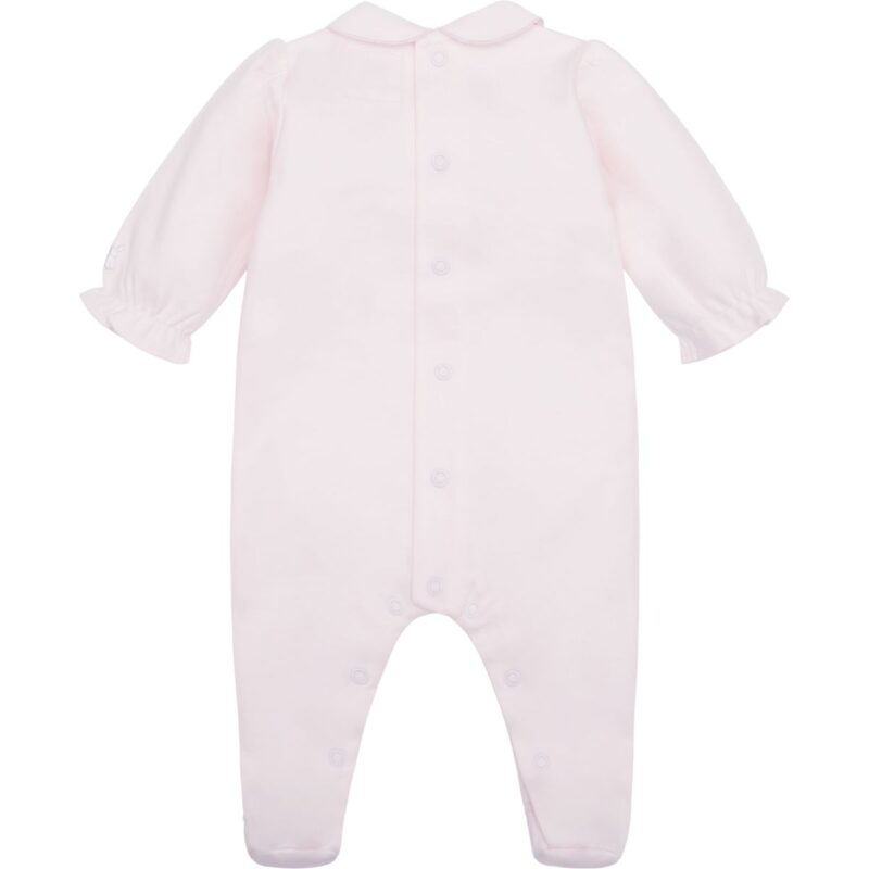 Girls Pale Pink Cotton Scalloped Babygrow - Image 2