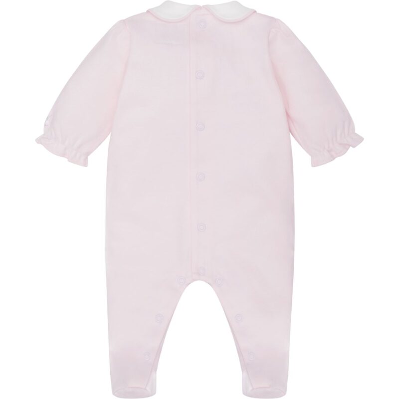 Girls Pale Pink Babygrow With Embroidered  Bunnies and Hat - Image 2