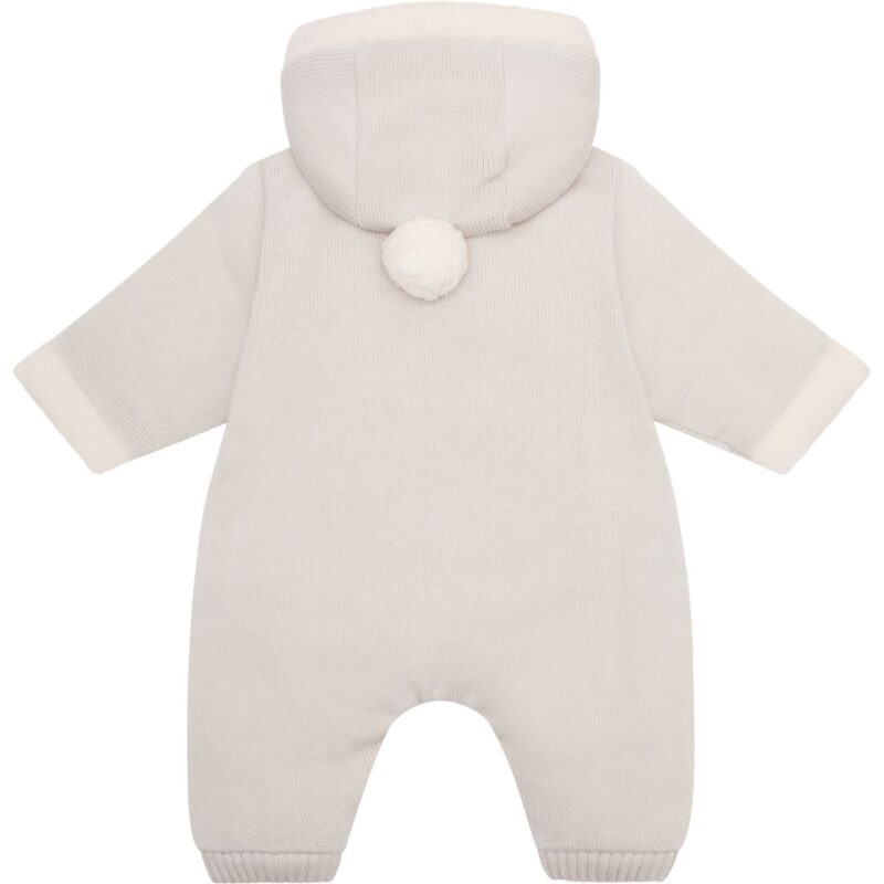 Baby Pale Stone Cotton Knit Hooded Pramsuit - Image 2