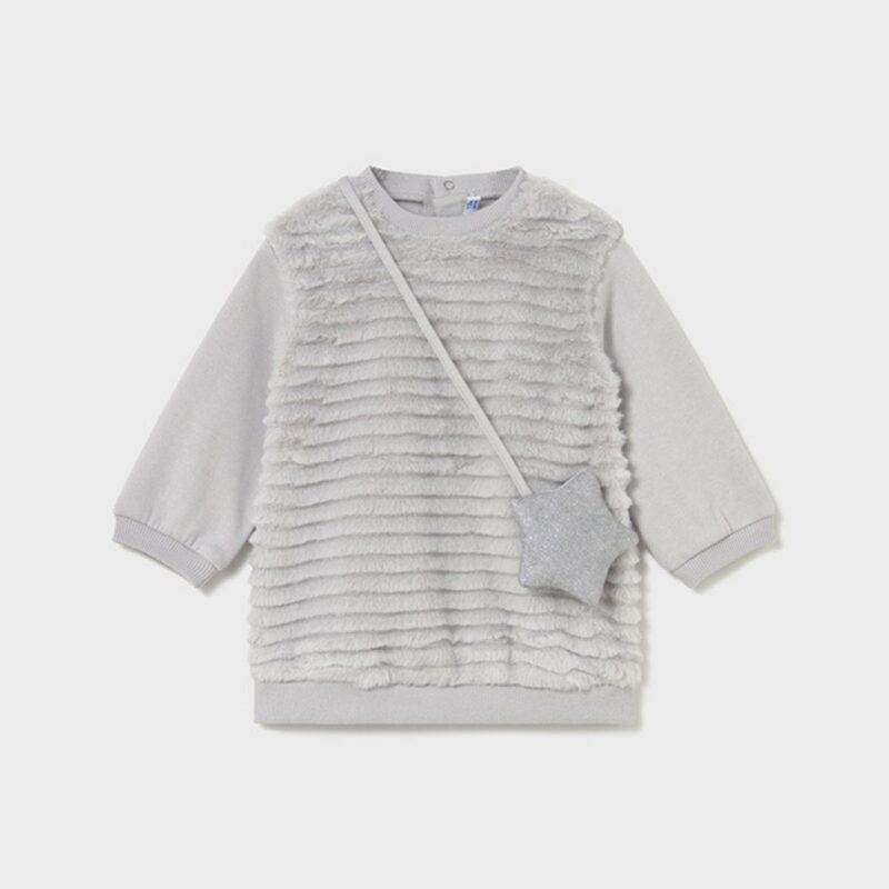Pearl Gray Dress with Bear Bag