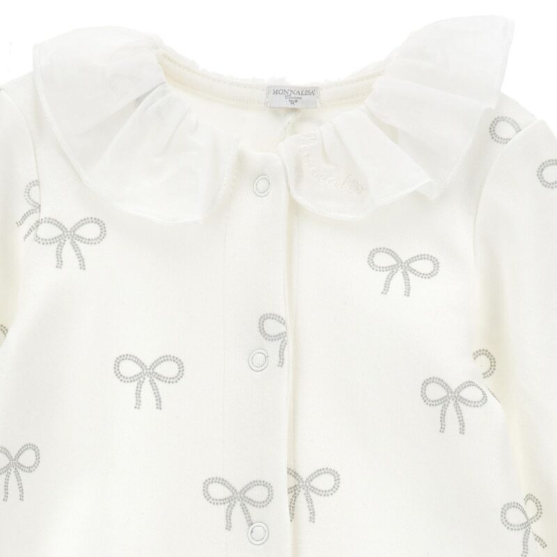 White Cotton Bow Print Babysuit Set - Image 3