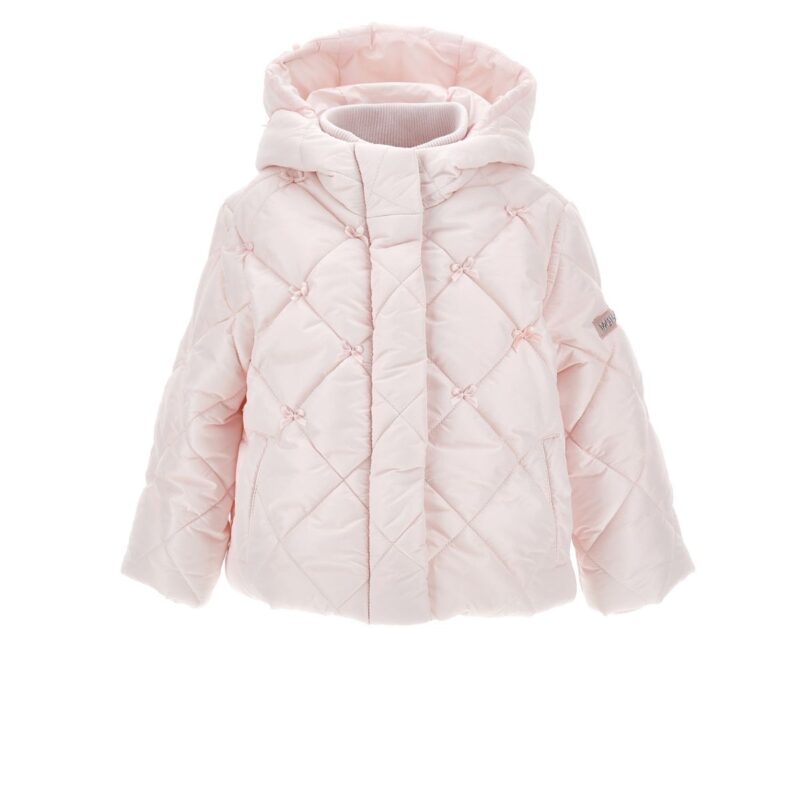 Girls Pink Bow Puffer Jacket