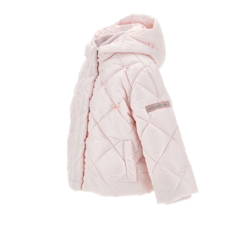 Girls Pink Bow Puffer Jacket - Image 2