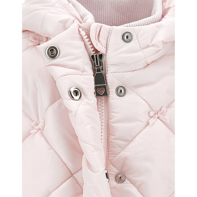 Girls Pink Bow Puffer Jacket - Image 3