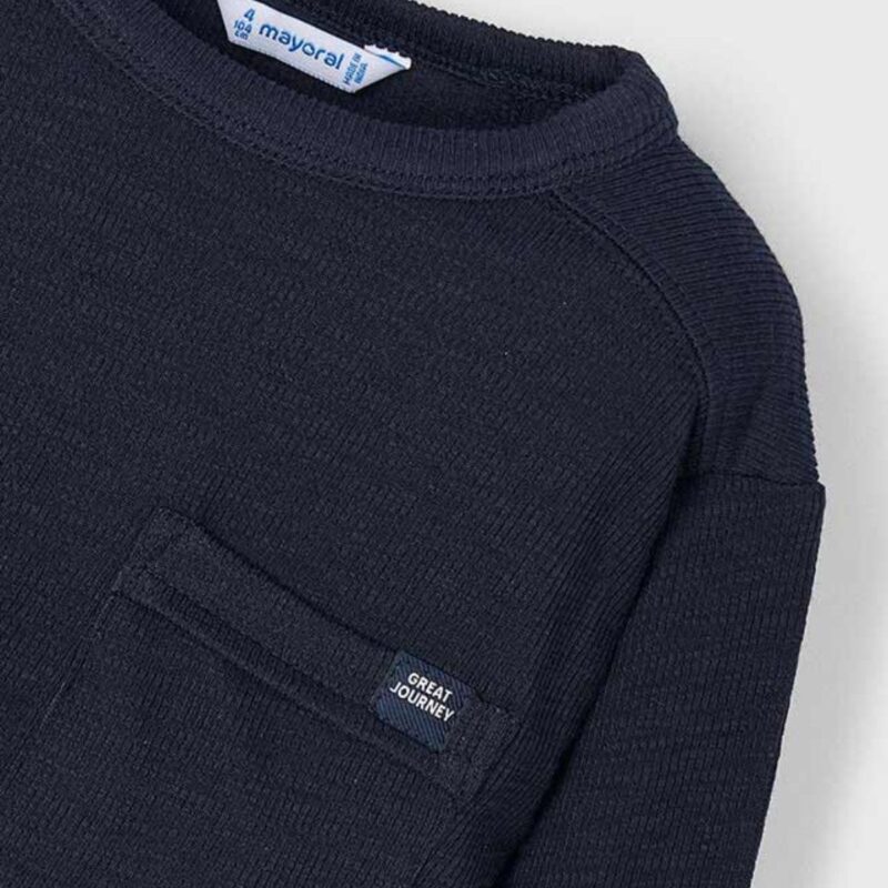Boys Navy Plain Long Sleeved Shirt - Image 3