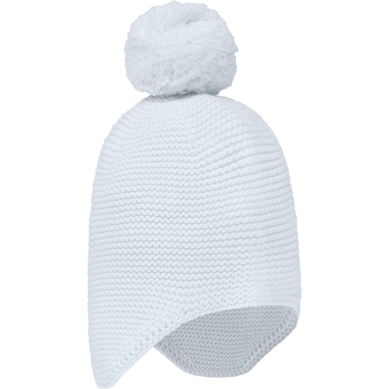 kinitted  Blue Hat With ear flaps and pom-pom
