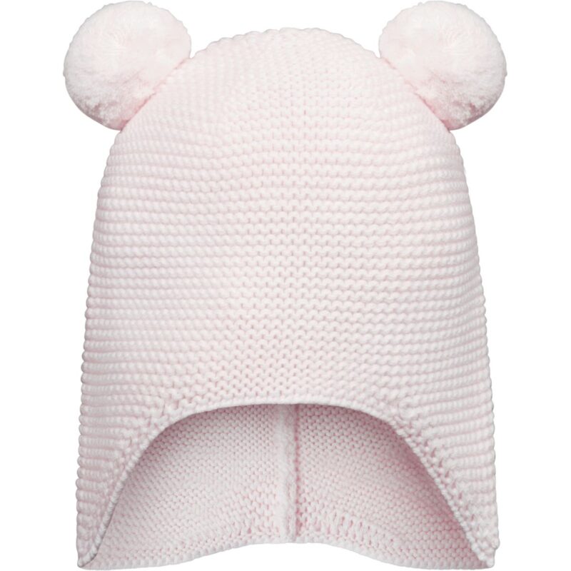 kinitted  Pink Hat With ear flaps and pom-pom