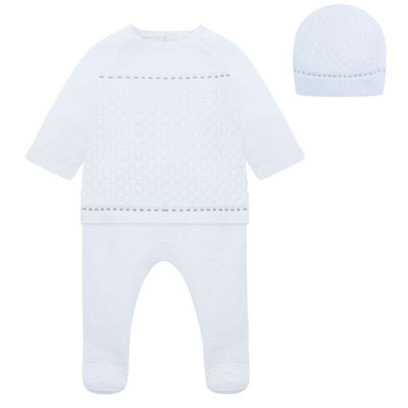 Baby Boys Knit Top With x-cross and Foot-in legging and Hat
