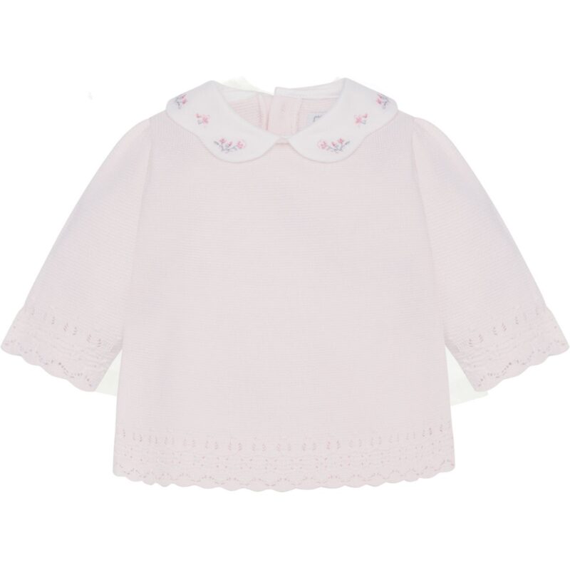 Baby Girl Knit Top With Embroidered Collar and Foot-in legging and Hat - Image 2
