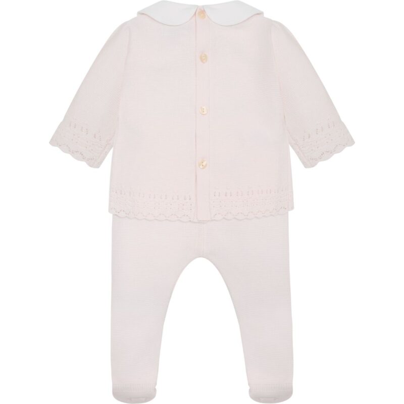 Baby Girl Knit Top With Embroidered Collar and Foot-in legging and Hat - Image 4