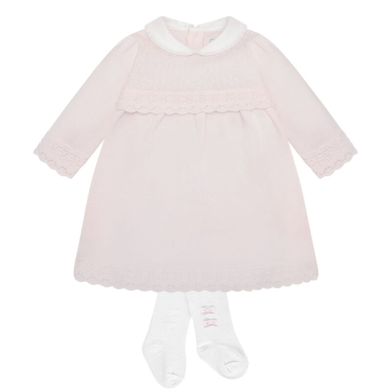 Pink Knit Baby Girl Dress Wit Collar and  Pretty Herms