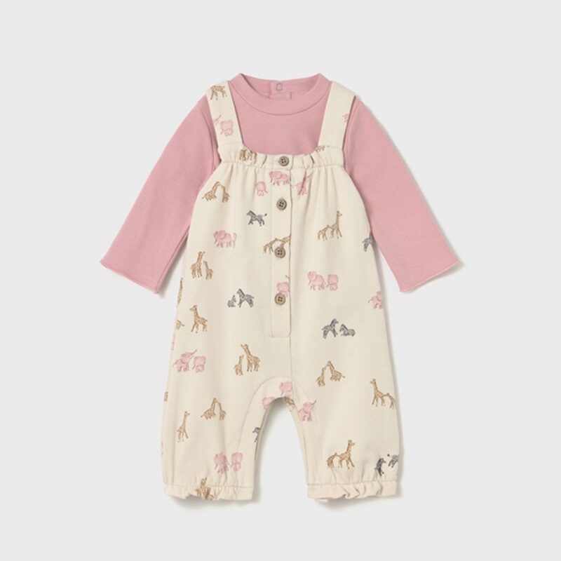 Newborn Pink Safari Dungarees and T-shirt set