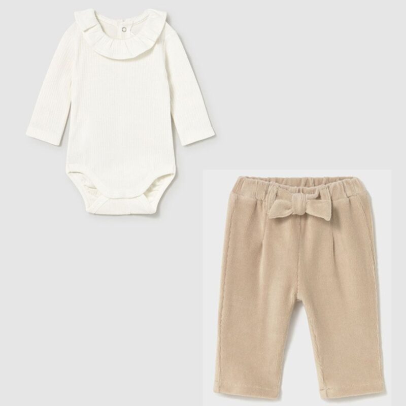 Newborn Basic Ruffle Bodysuit With Corduroy Trousers