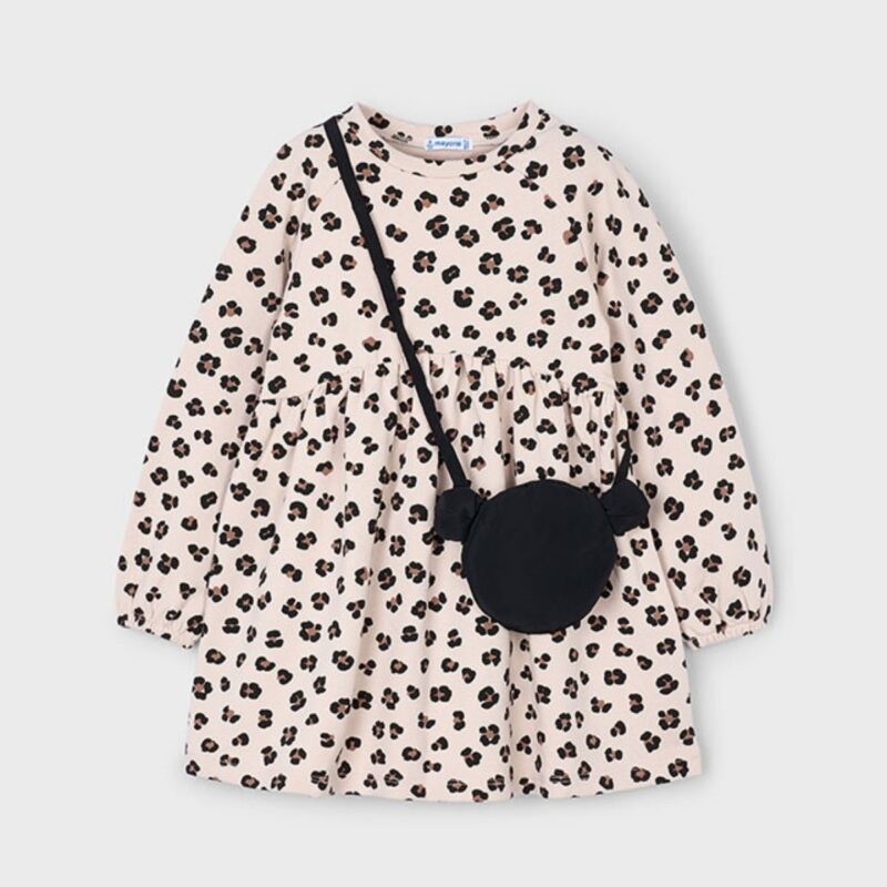 Girls Patterned Fleece Dress With Bag