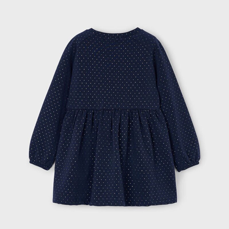 Girls Navy Blue Fleece Dress With Bag - Image 2
