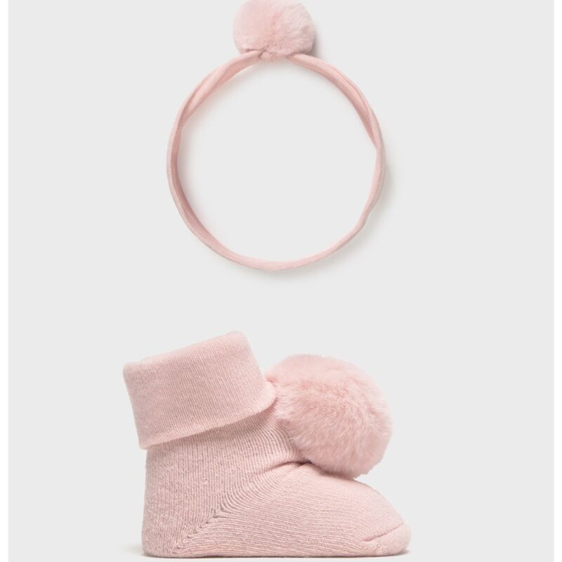 Newborn Girl Light Pink Headband and Socks Set