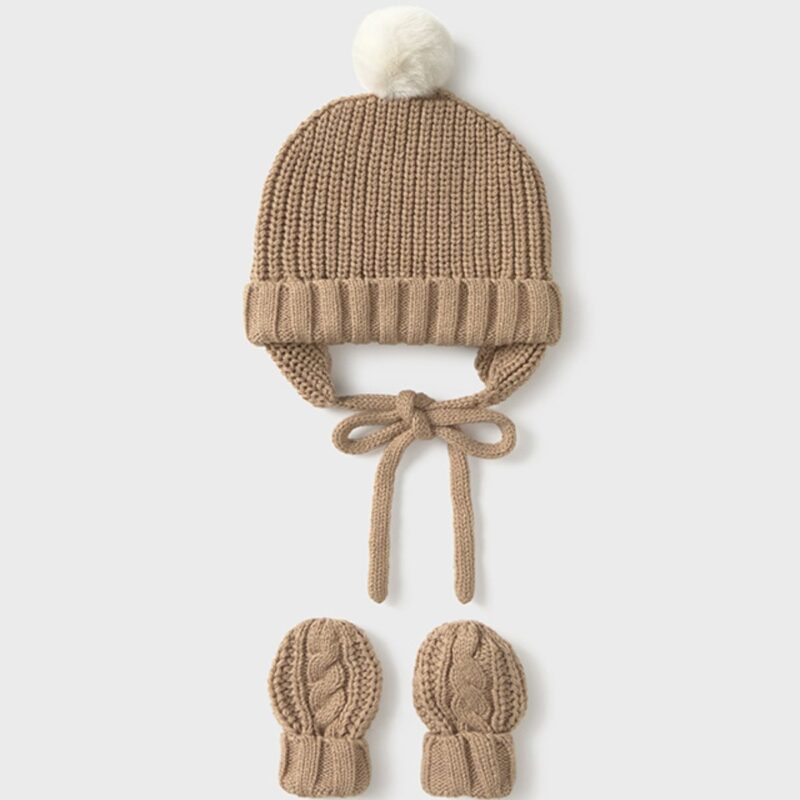 Newborn Toffee knitted Hat And Mittens Set