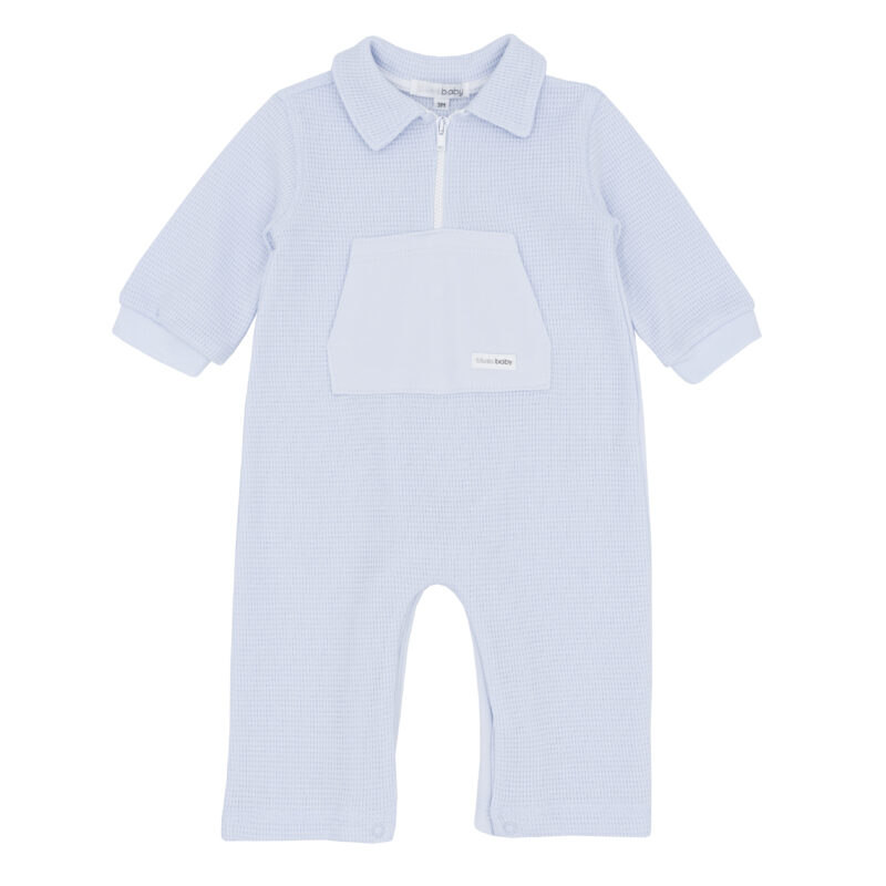 Baby Waffle Knit Romper with Collar – Sky Blue