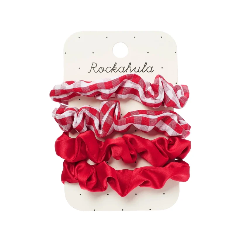 School Check and Satin Scrunchie Red Set