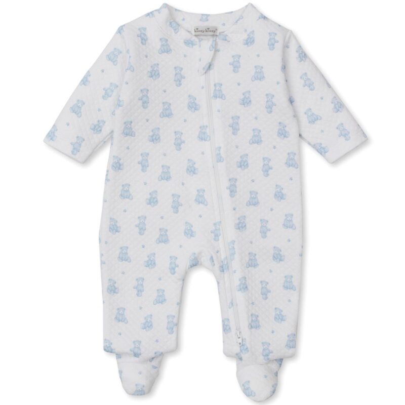 Light Blue Teddy Bear Time Zip Footie