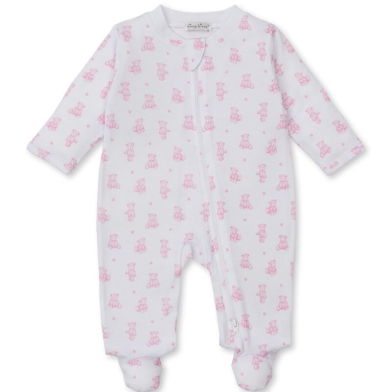Zip Footie in Pink Teddy Bear Time