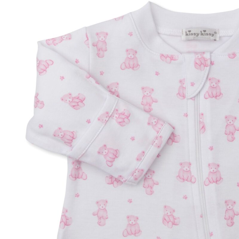 Zip Footie in Pink Teddy Bear Time - Image 2