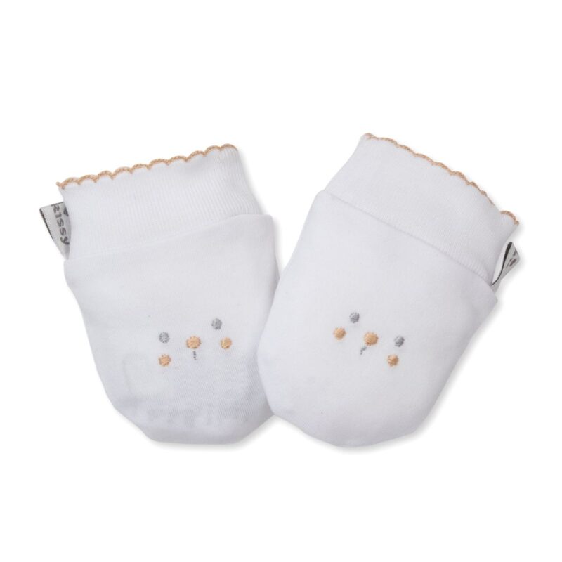Baby White Mitts Teddy Bear Time