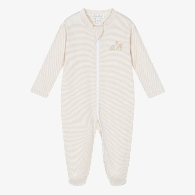 Beige Striped Pima Cotton Forest Fanfare Babygrow